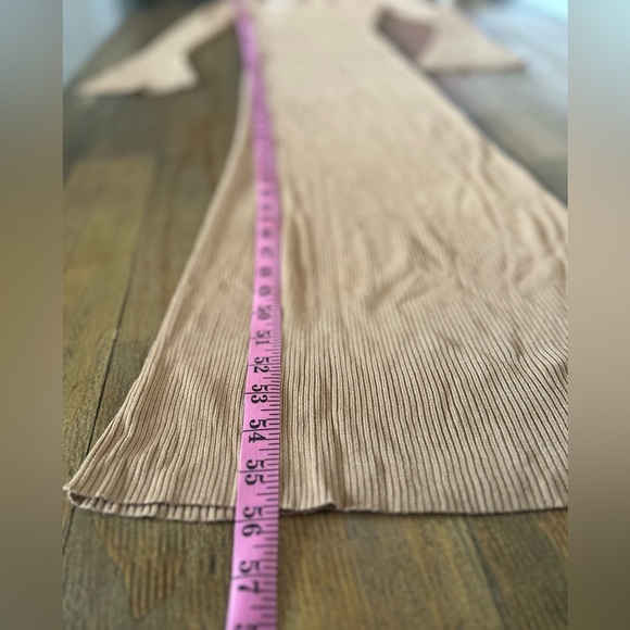 CAROLINE CONSTAS Collections Cassandra Ribbed Knit Dress in Camel Bell sleeves - Picture 6 of 13